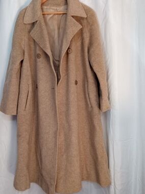 Womens Beige Double-Breasted  100% Pure Wool Trench Coat